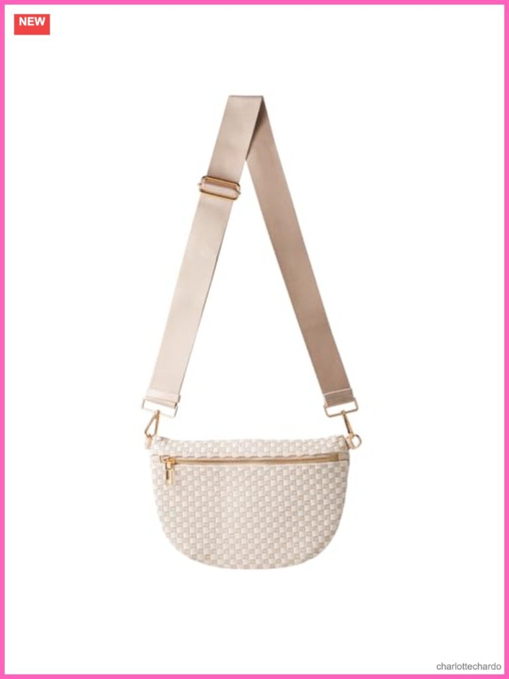 Vegan Leather Woven Checkered Crossbody Bag Adjustable Sling